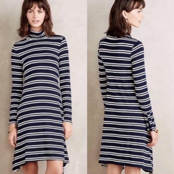 EUC Women's ANTHROPOLOGIE Maeve Striped Turtleneck Dress Navy/White‎ | Size XS - Picture 1 of 8
